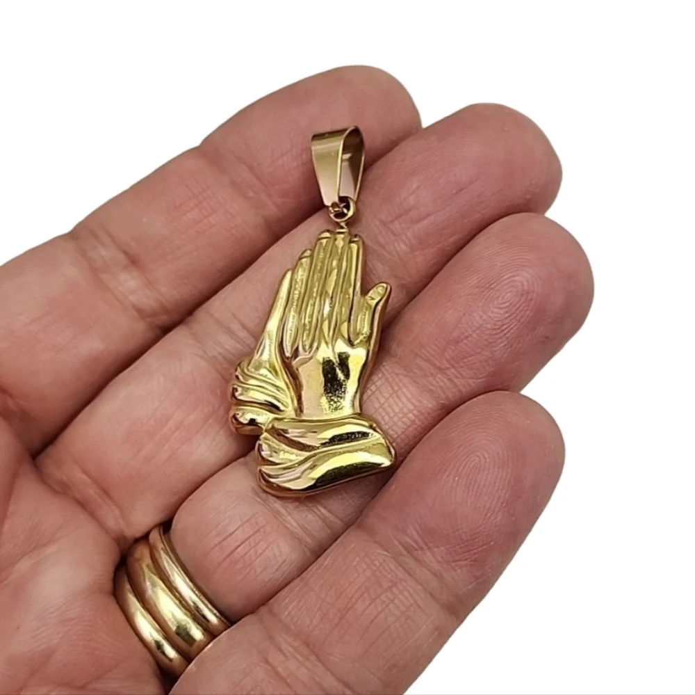 Praying Hands Pendant 18K Gold Stainless Steel Religious Jewelry Faith Necklace
